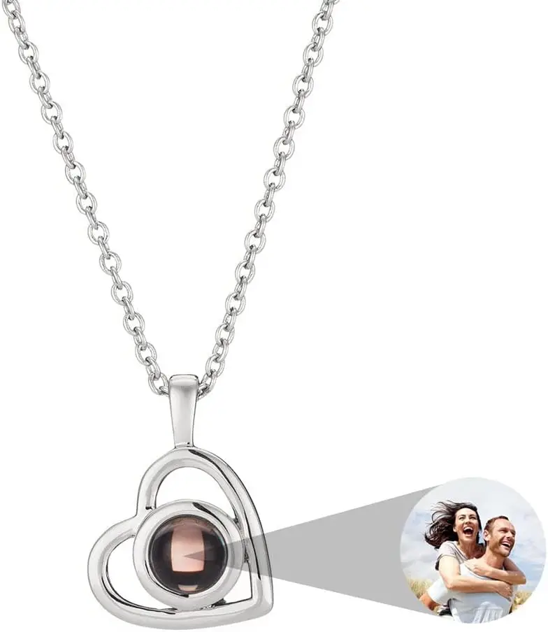 Picture Necklace Personalized for Women Custom Photo Love Heart Projection Pendant Customized Portrait Jewelry Birthday Gifts