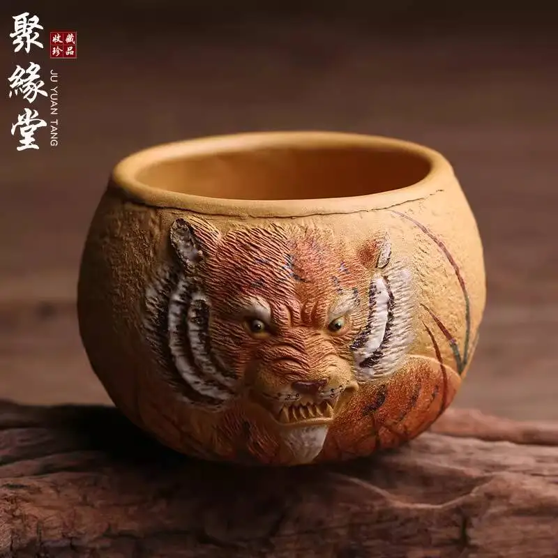 Premium Yixing Zisha Master Purely Handmade By Renowned Artist Xu Hailong, Tiger Tasting Chinese-Style Cup, Tea Set