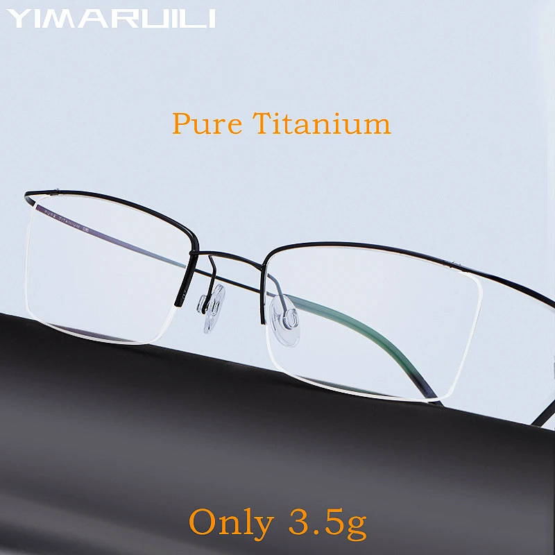 YIMARUILI Ultra-light Comfortable 100% Pure Titanium Eyewear Ultra-tough Men's Half-frame Optical Prescription Glasses 30004