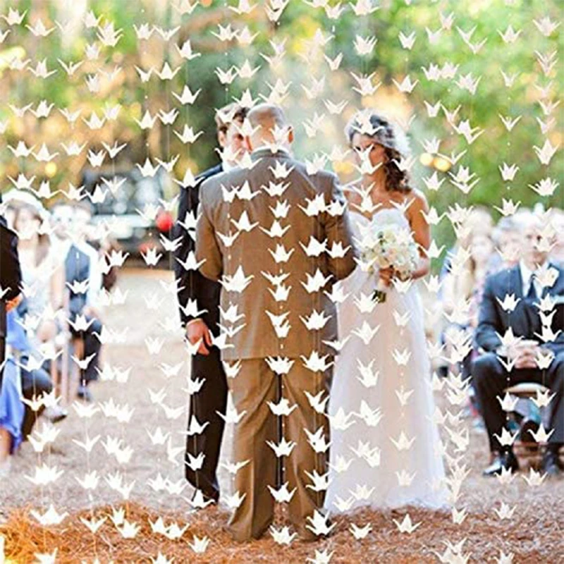 100Pcs White Origami Paper Crane Hanging for White Wedding Party DIY Decorations Bridal Shower Engagement Origami Birds Streamer