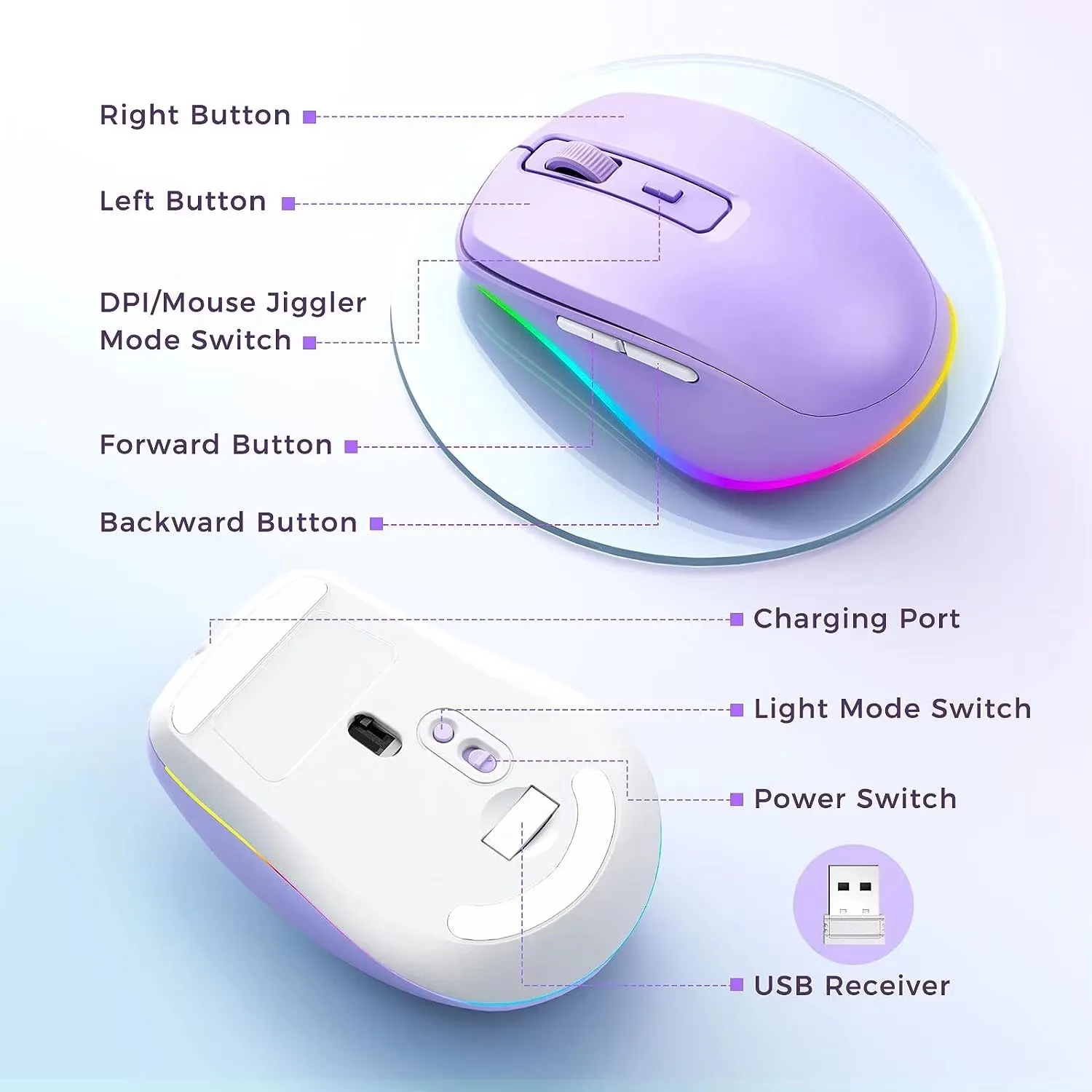 Wireless Mouse Jiggler LED Rechargeable Wireless Mouse Mover for Laptop with Undetectable Random Movement Keeps Computers Awake