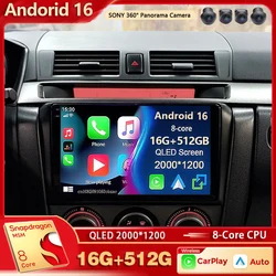 Android 16 For Mazda 3 I BK 2003-2009 2K QLED Android Car Radio Multimedia Video Player GPS AI Voice 4G CarPlay Head Unit Stereo