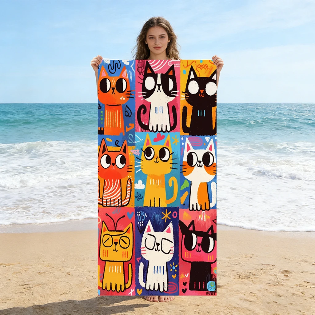 Cat Nine-grid Photos Beach Towel Large Quick-drying Towel Suitable for Beach Yoga Pool Gym Sport Home Towel Sand Free Towel