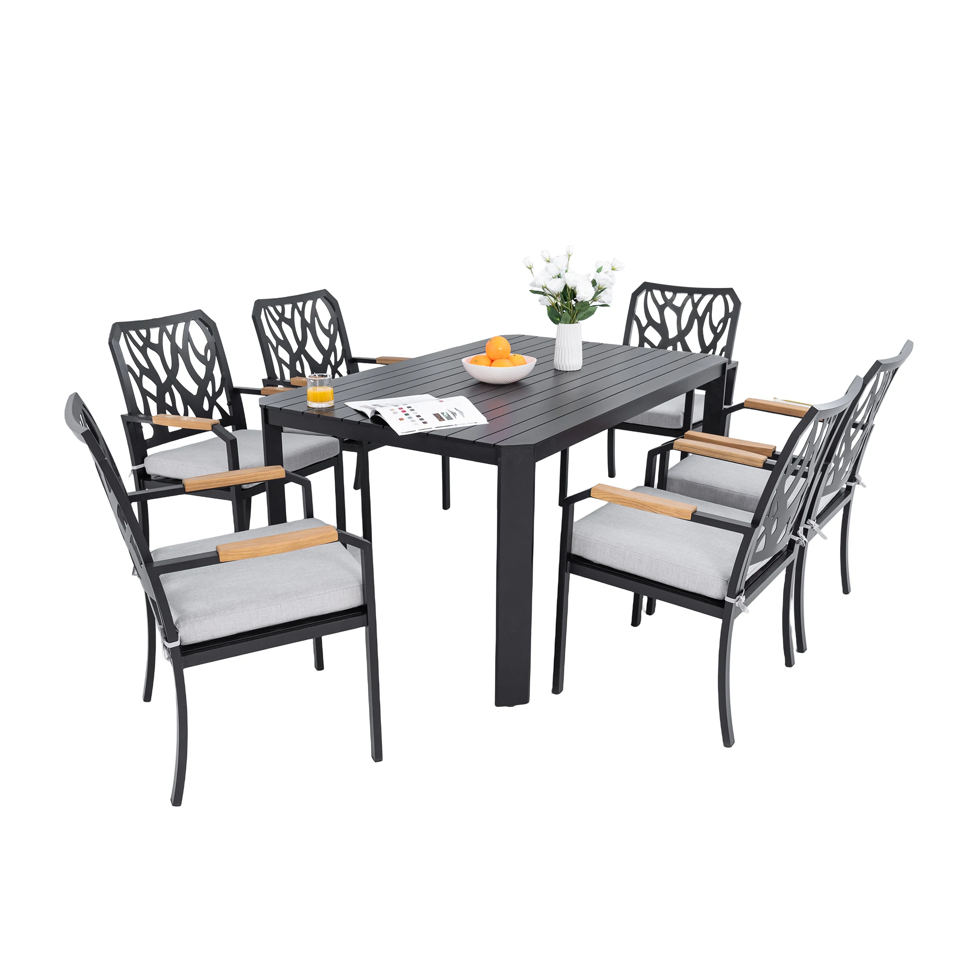 

Modern Classic 7-Piece Outdoor Patio Dining Set With a Rectangular Table and Six Dining Chairs for Outdoors