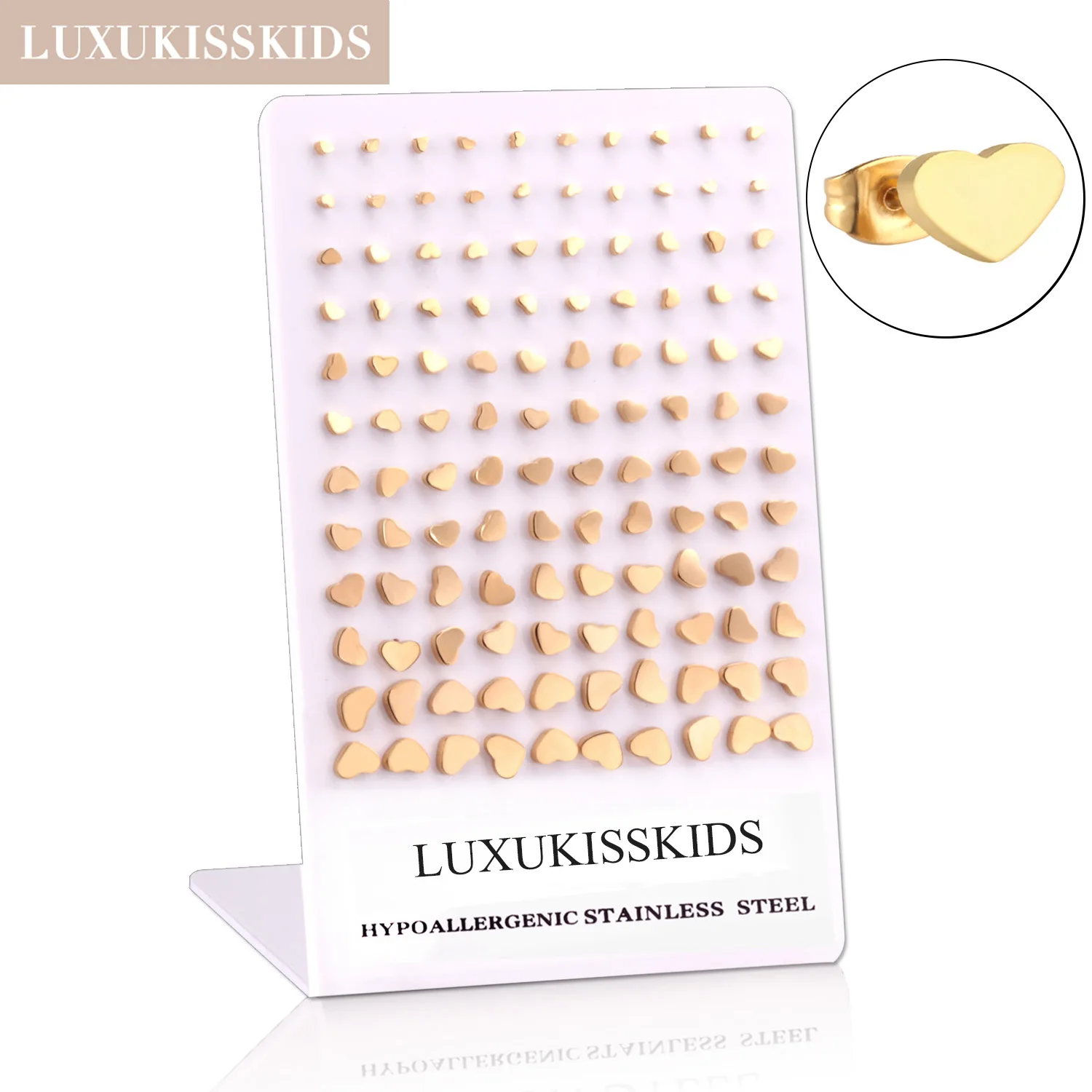 

LUXUKISSKIDS Wholesale Heart Earrings 60pairs/Bulk Tiny 3mm-8mm Classic Simple Love Shape Glossy Smooth Mental Pattern Jewelry