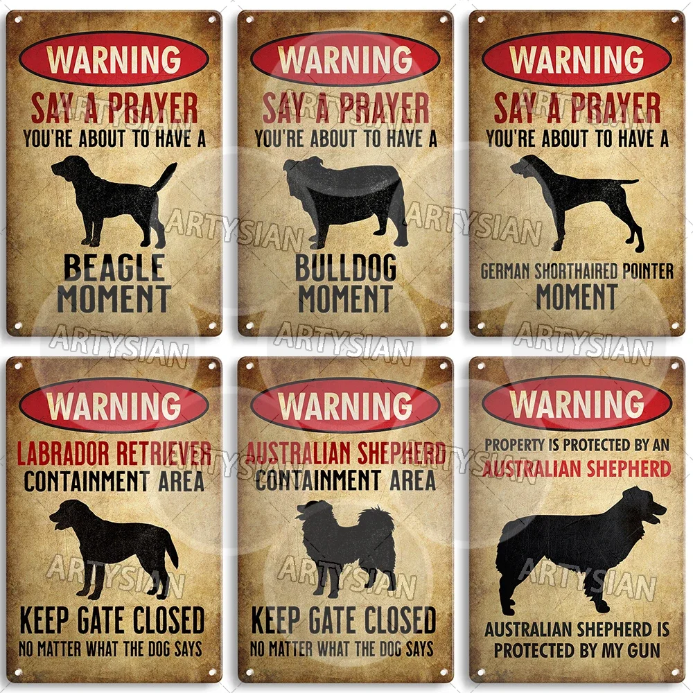 Beware Of Dog Warning Metal Sign Setter Aussie Corso Frenchie Labrador Poodle Bulldog Beagle Shorthaired Pointer GSP Lab Plaque