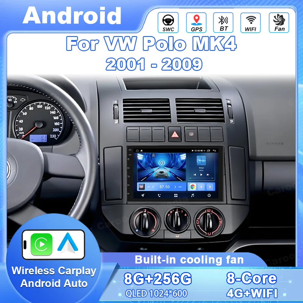 Android 16 Car Radio For VW Polo MK4 2001 2002 2003 2004 2005 2006 2007 2008 2009 Auto Multimedia Player CarPlay GPS Navigation