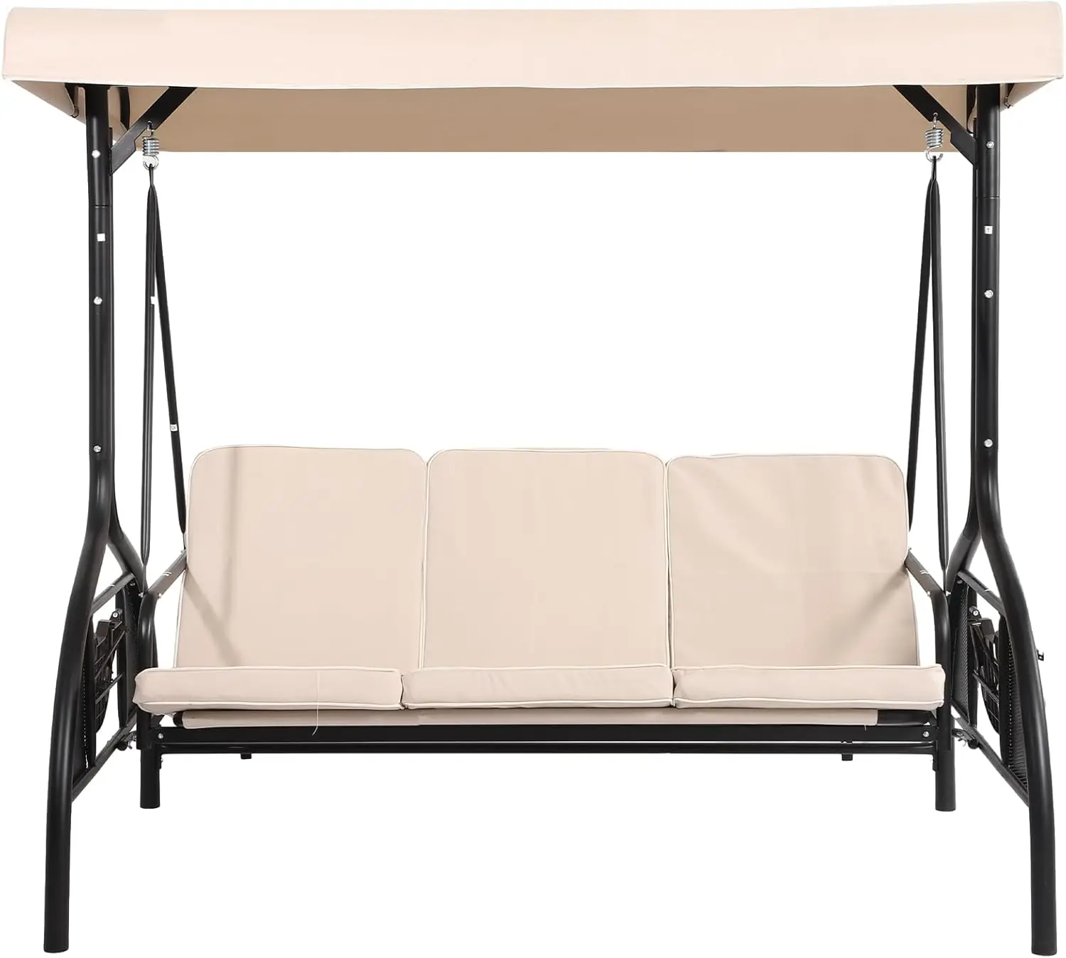 Magic Union 3-Seat Outdoor Patio Swings With Canopy Adjustable Porch Swing With Stand, Cushions And Foldable Side Tray For