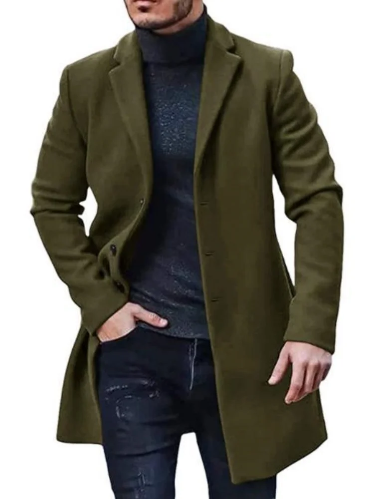 

Spring Long Woolen Coats Men Fashion Double Breasted Trench Coats Autumn Turn Down Collar Slim Fit Windbreaker Male Outwear