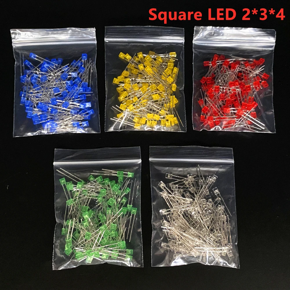 100pcs 2X3X4 Square LED 234 Red Light-emitting Diode White Yellow Red Green Blue Electronic Diy Kit