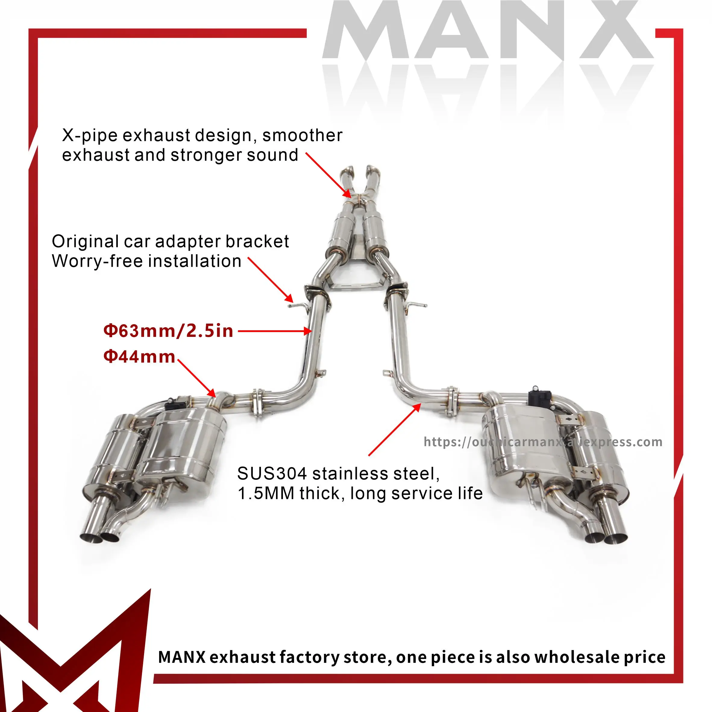 

MANX Car Exhaust system for Genesis g70 Stainless steels Catback Performance exhaust pipe with remote control valve
