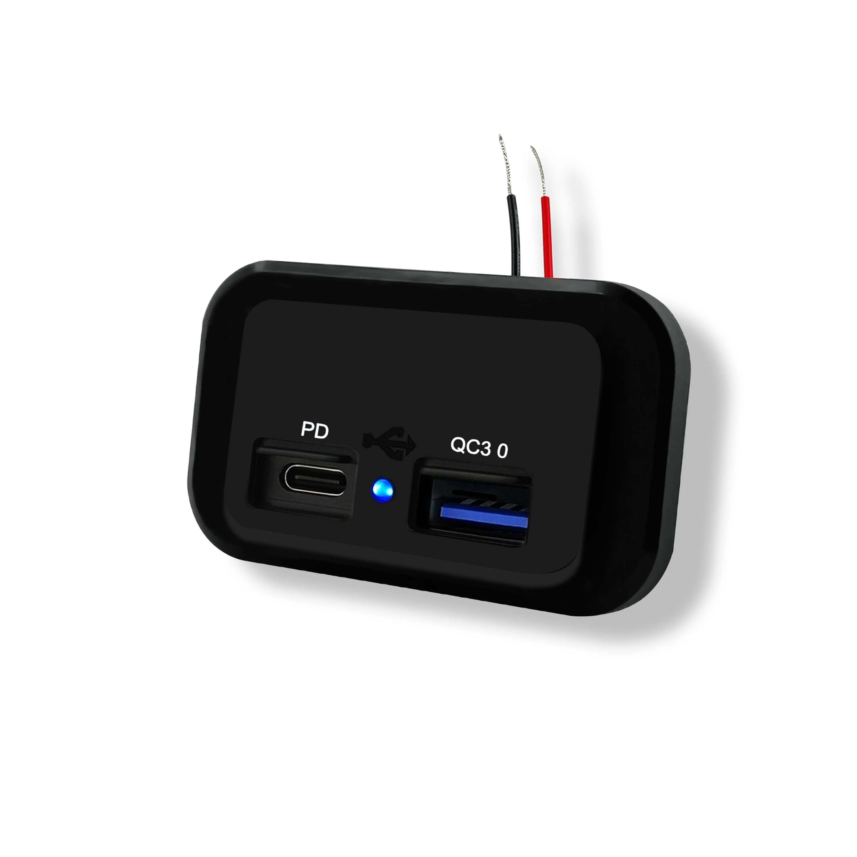 Dual USB Type C PD and QC3.0 Car Charger 12V/24V Panel Type Blue Light for Car Motorcycle Camper Truck ATV Boat Caravans