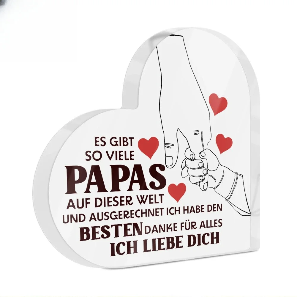 CIFBUY Acrylic German Dad Keepsake Plaque 2D Flat Heart Farmhouse Ornament Home Desktop Decor Gift
