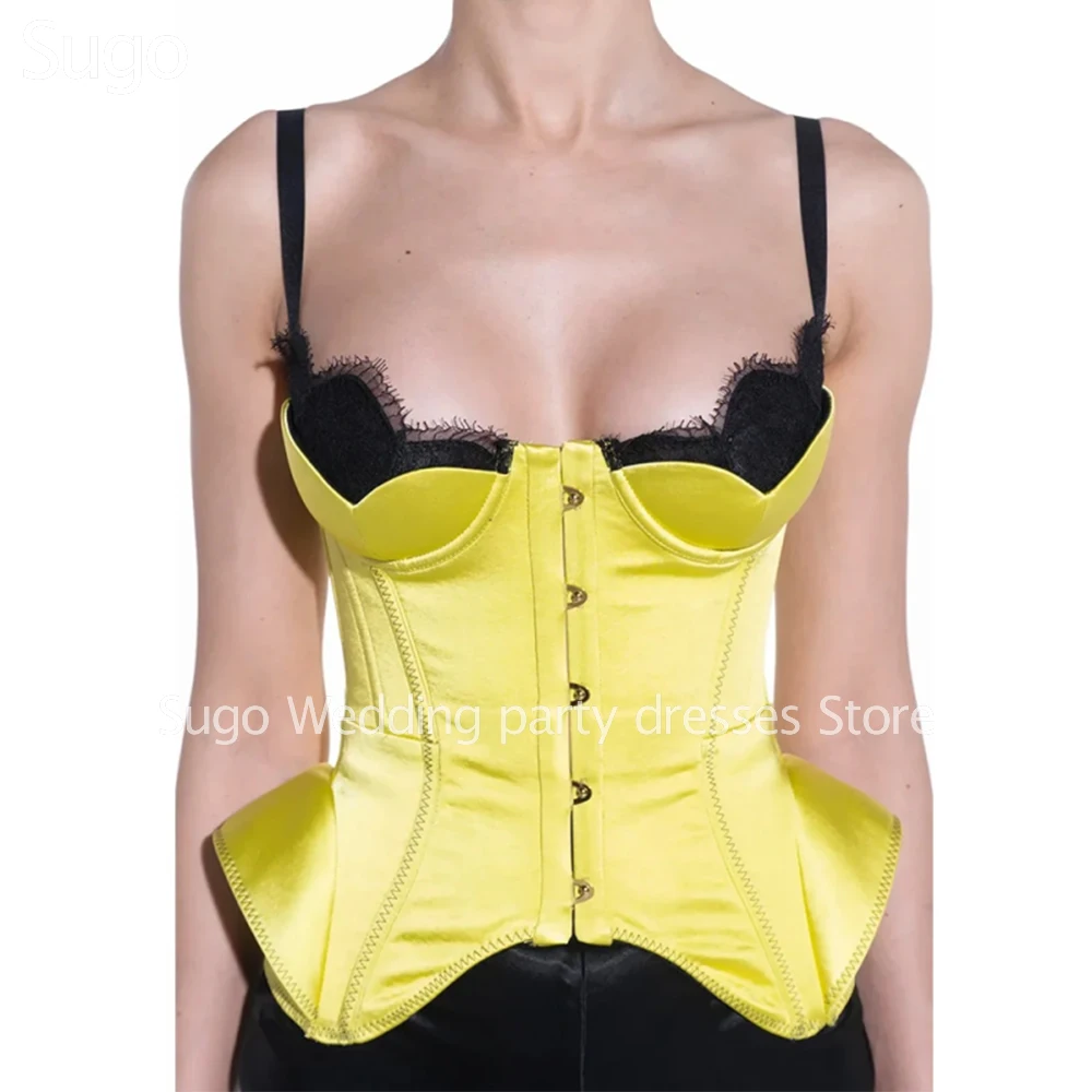 

Customized Yellow Sexy Corset with Pleats Spaghetti Strap Cocktail Homecoming Dresses Mini Prom Party Birthday Gowns 2026