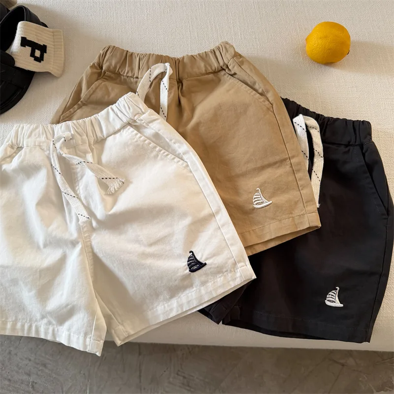 Children's Shorts Kids' Shorts Summer  Solid Color Embroidered Shorts for Boys Girls Simple Cotton Pants for Babies Trendy Style