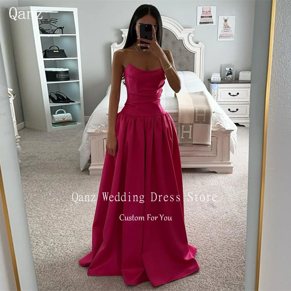 

Qanz Fuchsia Vintage Strapless Evening Dresses Long Corset Vestidos De Fiesta Abendkleider Elegant Für Hochzeit Customized