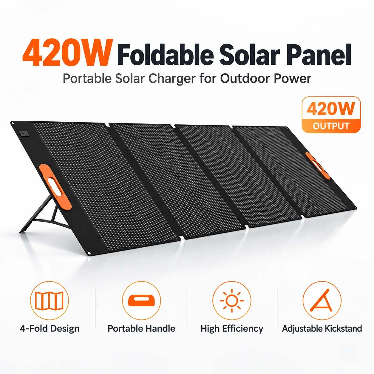 Pannello Solare Pieghevole da 420W, Caricatore Solare Portatile con Supporti Regolabili per Stazione di Alimentazione, Camper, Campeggio e Attività all'Aperto