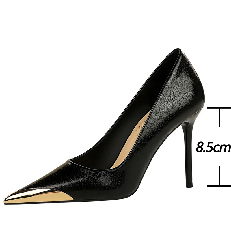 BIGTREE Shoes Metal Pointed Tip Women Pumps Fashion High Heels Ladies Shoes Stilettos Heels Pu Leather Female Pumps 2024 New