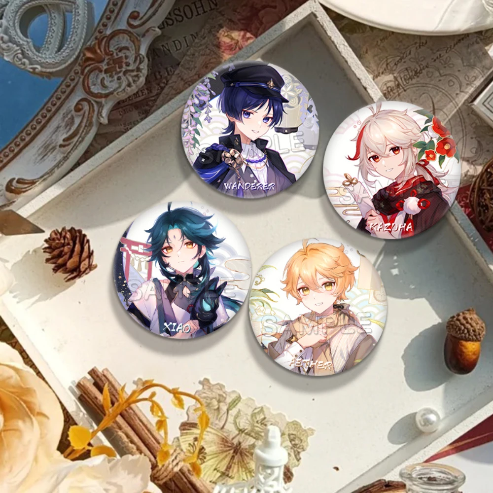 58MM Game Genshin Impact Aether Balladeer Kaedehara Kazuha Xiao Badge Gift Pendant Halloween