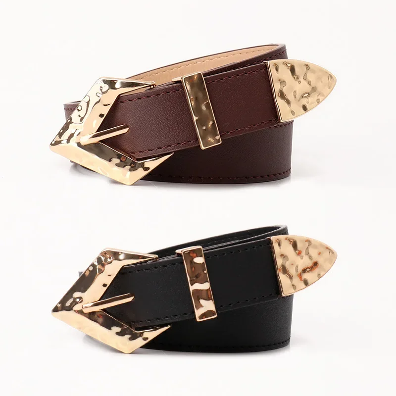 

Spicy Girl Style Women Belt Gold Carved Irregular Shaped Buckle Head Versatile Daily Jeans Decoration Personalized Women's Belt