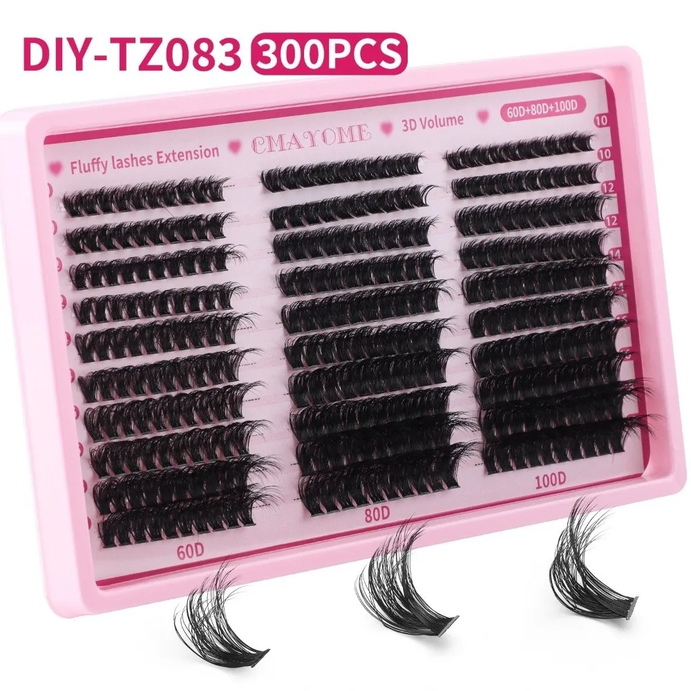 300Pcs Bond and Seal False Eyelashes Natural Look Cluster Design Gluing Lashes 30-Row Large Capacity 30D/40D/50D/60D/80D/100D