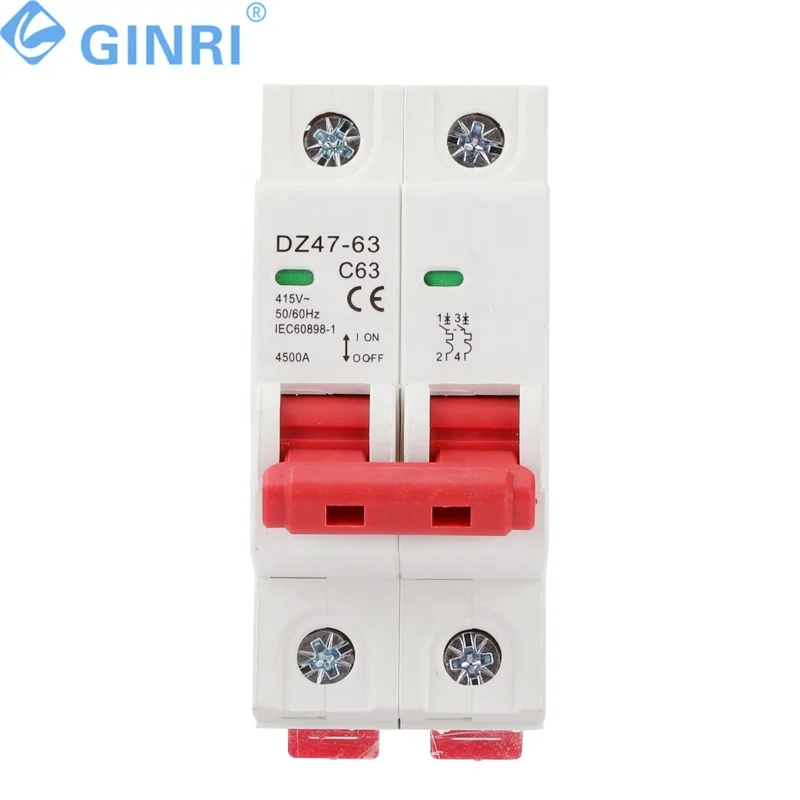 5 Buah DZ47Z-63 2P AC MCB Pemutus Sirkuit Miniatur 63A Pemutus Sirkuit Mini untuk Sistem PV Surya