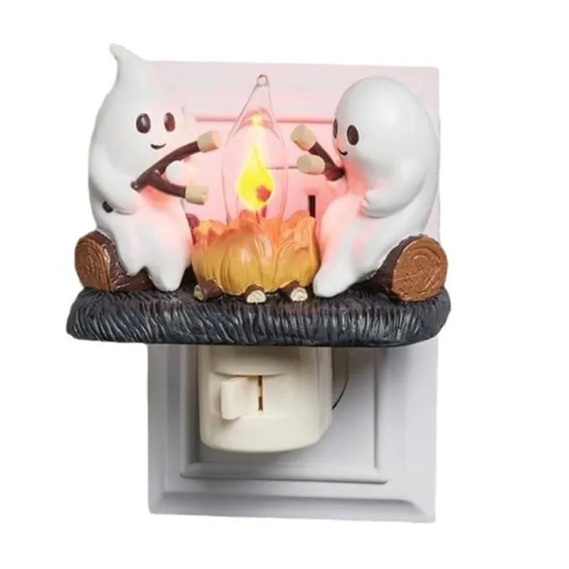 2024 Halloween Ghost Hexe Lagerfeuer Licht Nachtlicht Ghost Sockel kleine Nacht lampe Ornamente Halloween Dekoration für Wohnkultur