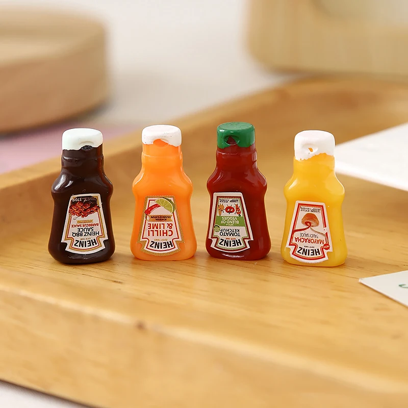 10 Teile/satz Puppenhaus Miniatur Tomatensauce Erdbeere Sauce Marmelade Glas Modell Puppe Haus Küche Mini Pretend Spielen Lebensmittel Zubehör