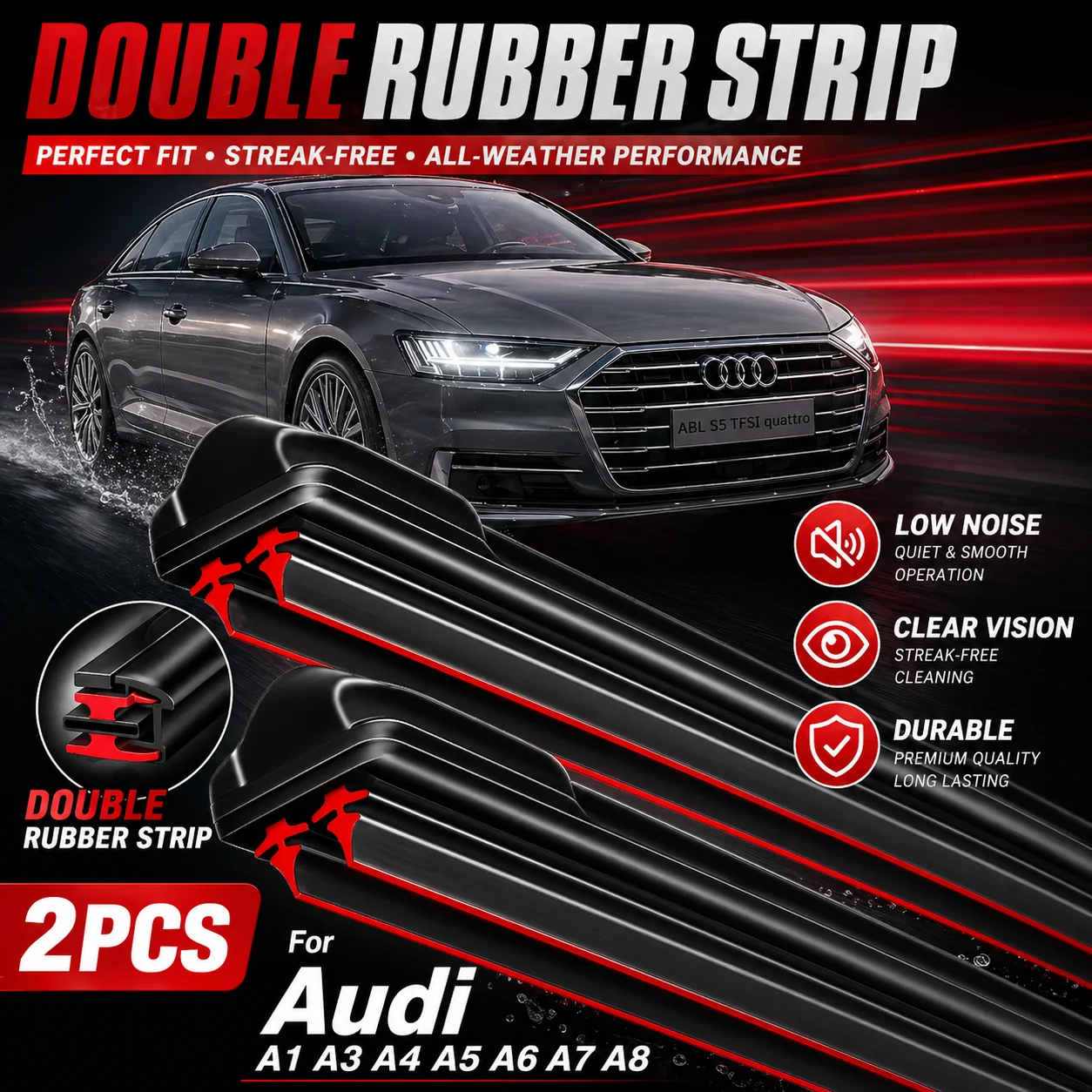 Für Audi A1 A3 A4 A5 A6 A7 A8 8X 8V B8 B9 8T C7 4G D4 D5 Auto Frontscheibenwischer Wischerblätter Scheibenwischerbürste 2 Stück
