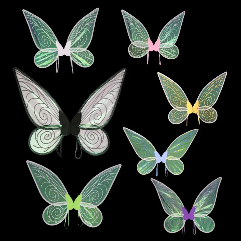 Angel Wings Kids Girls Sheer Butterfly Fairy Wing Princess Dress Up Halloween Fairy Accessories Flower Wreath Crown