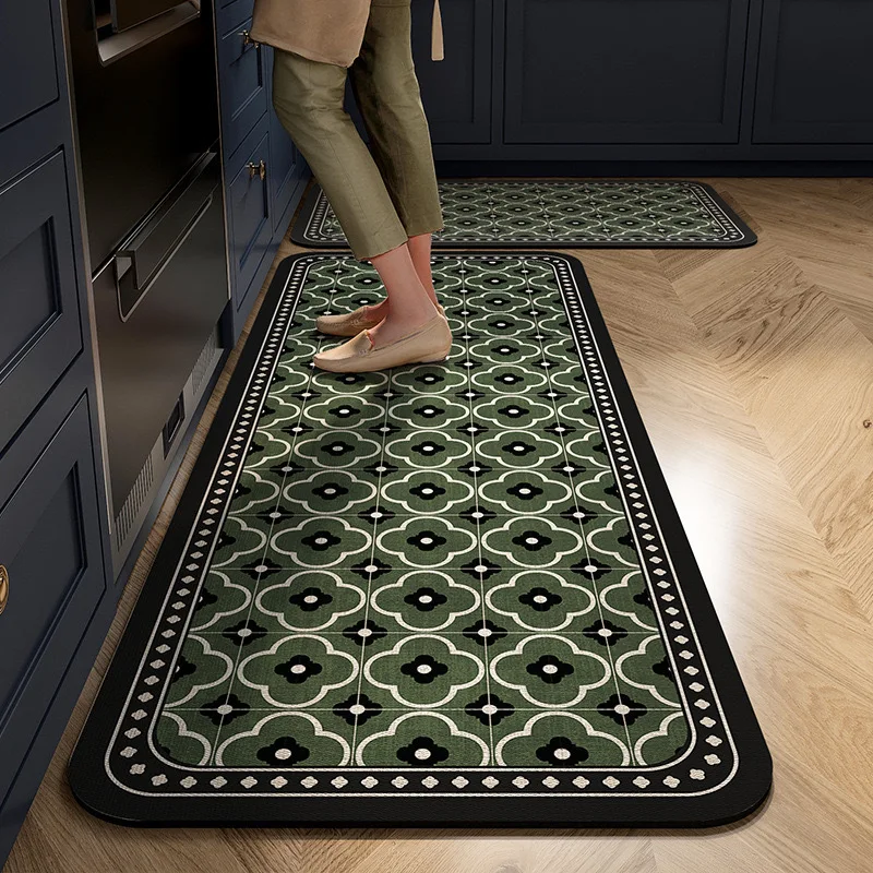 VIKAMA Long-Strip Kitchen Water And Oil Absorbent Non-Washable Rug For American-Style Entrance Floor Protector For Home Decor