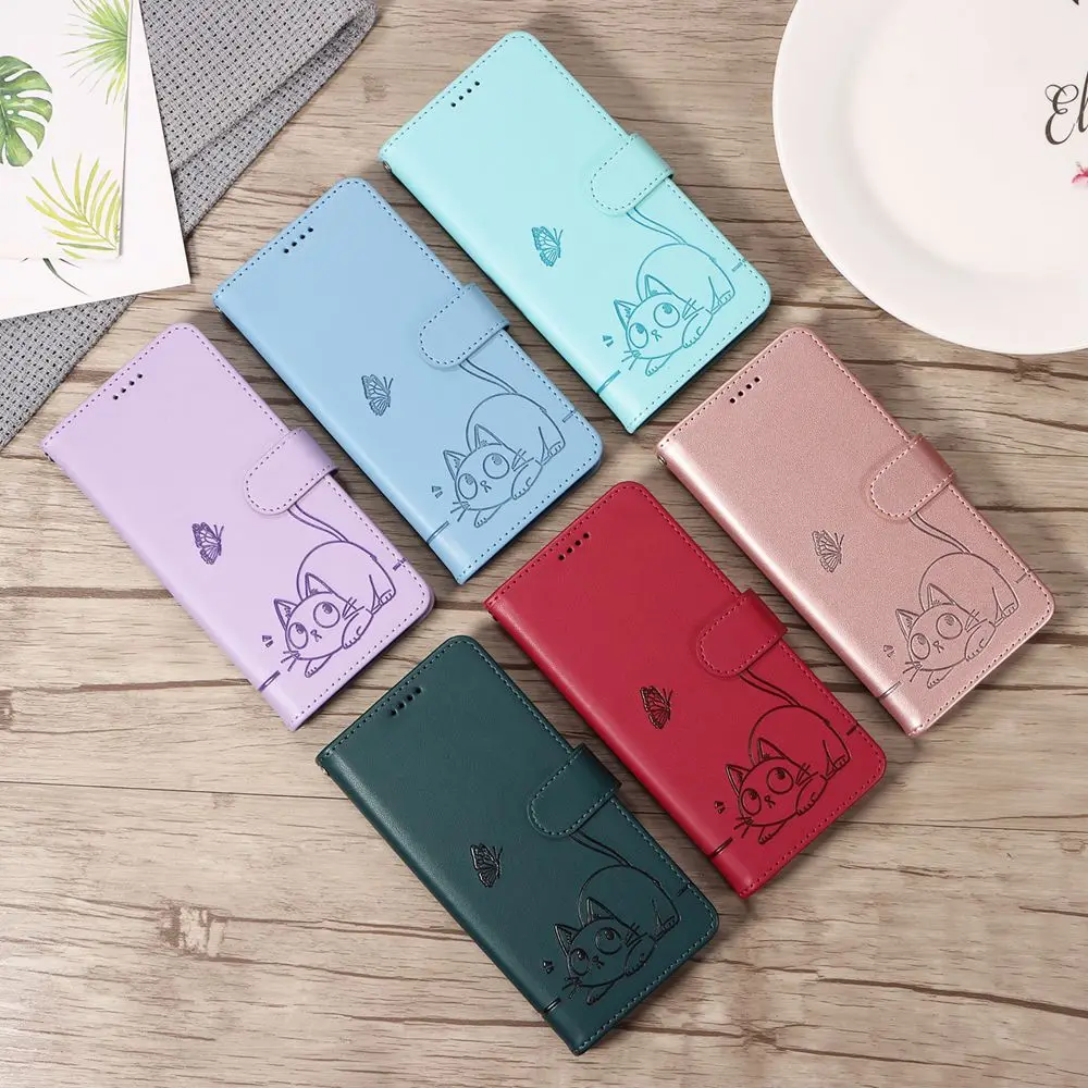 

Чехол для телефона Funda Reno 13 13F 12 12F 11 11F 10 8 Pro 8T с милым котом для OPPO Find X8 X5 Lite 5G, кожаный откидной чехол-бумажник