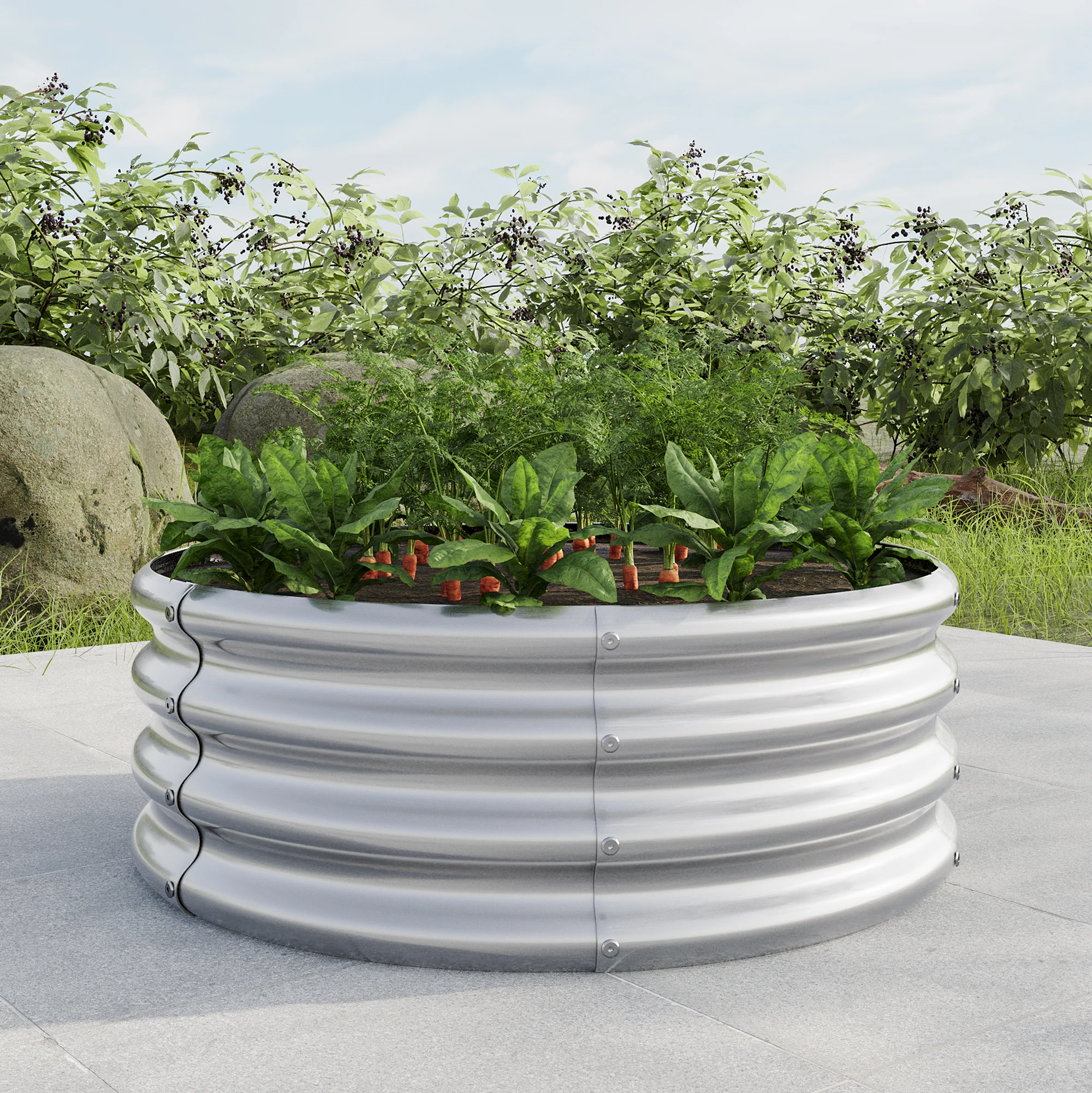 Galvanized Elevated Garden Bed Round Raised Planter Box Outdoor Garden Bed for Growing Vegetables Fruits Flowers