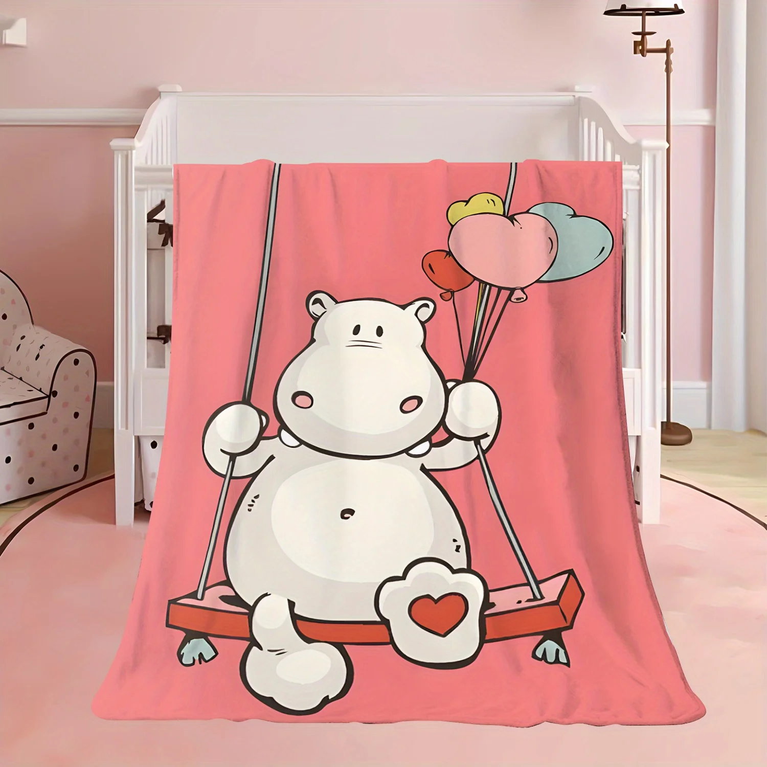 Cute Cartoon Throw Blanket for Kids Plush Pink Nursery Decor Baby Shower Gift Swing Bear Cozy Kids Room Blanket