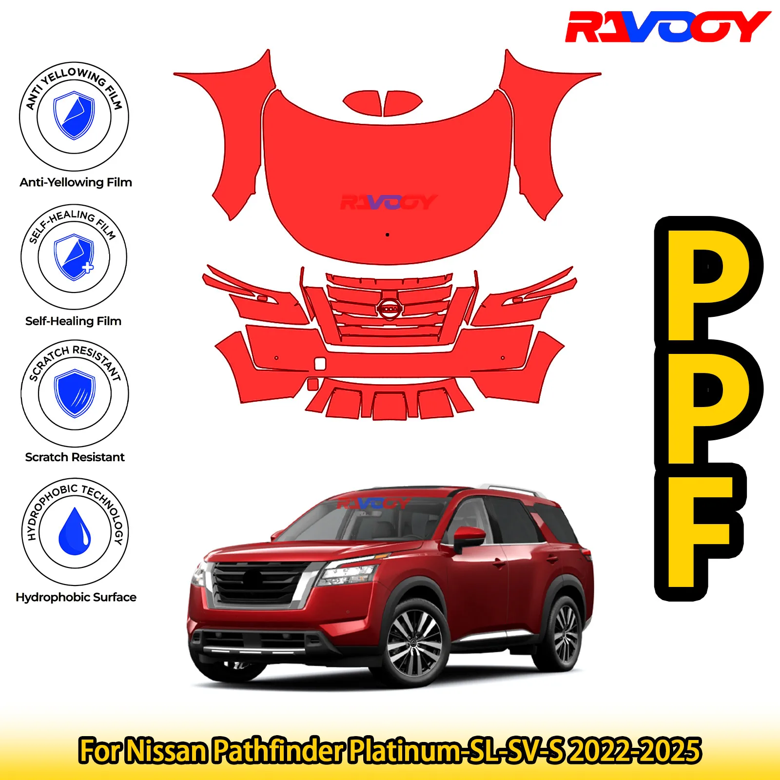 

For Nissan Pathfinder Platinum-SL-SV-S 2022-2025 Glossy Matte Black Precut front PPF Kit Paint Protection Film