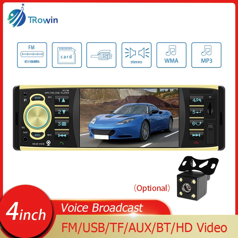 

4‘’1din Car Radio Recorder MP5 Player FM Audio Stereo USB/SD AUX Input Bluetooth Autoradio Support Rear View Camera