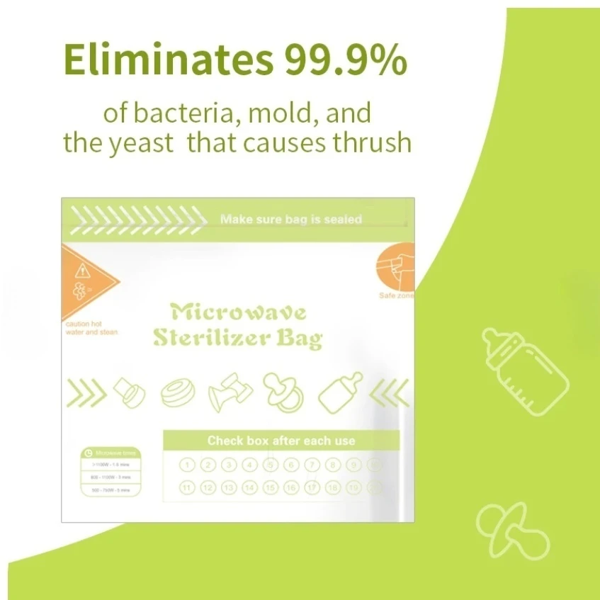 10 Uds. Bolsas esterilizadoras de microondas reutilizables sin BPA para biberones accesorios para extractor de leche, bolsa esterilizadora de microondas