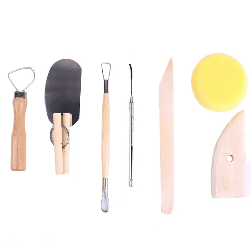 8-piece set of clay tools, burr-free handmade logs, 8-piece set with clay knife, ceramic clay tool set