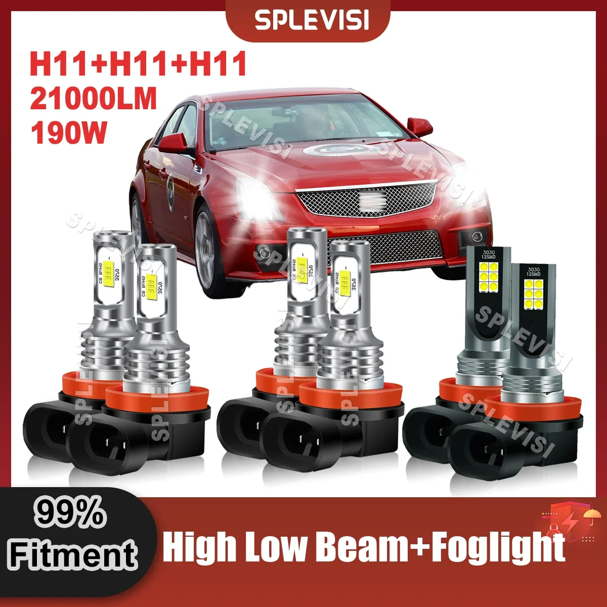 

LED Headlight H11 High Beam+H11 Low Beam+H11 Foglight 21000LM 190W Kit For Cadillac CTS 2008 2009 2010 2011 2012 2013 2014