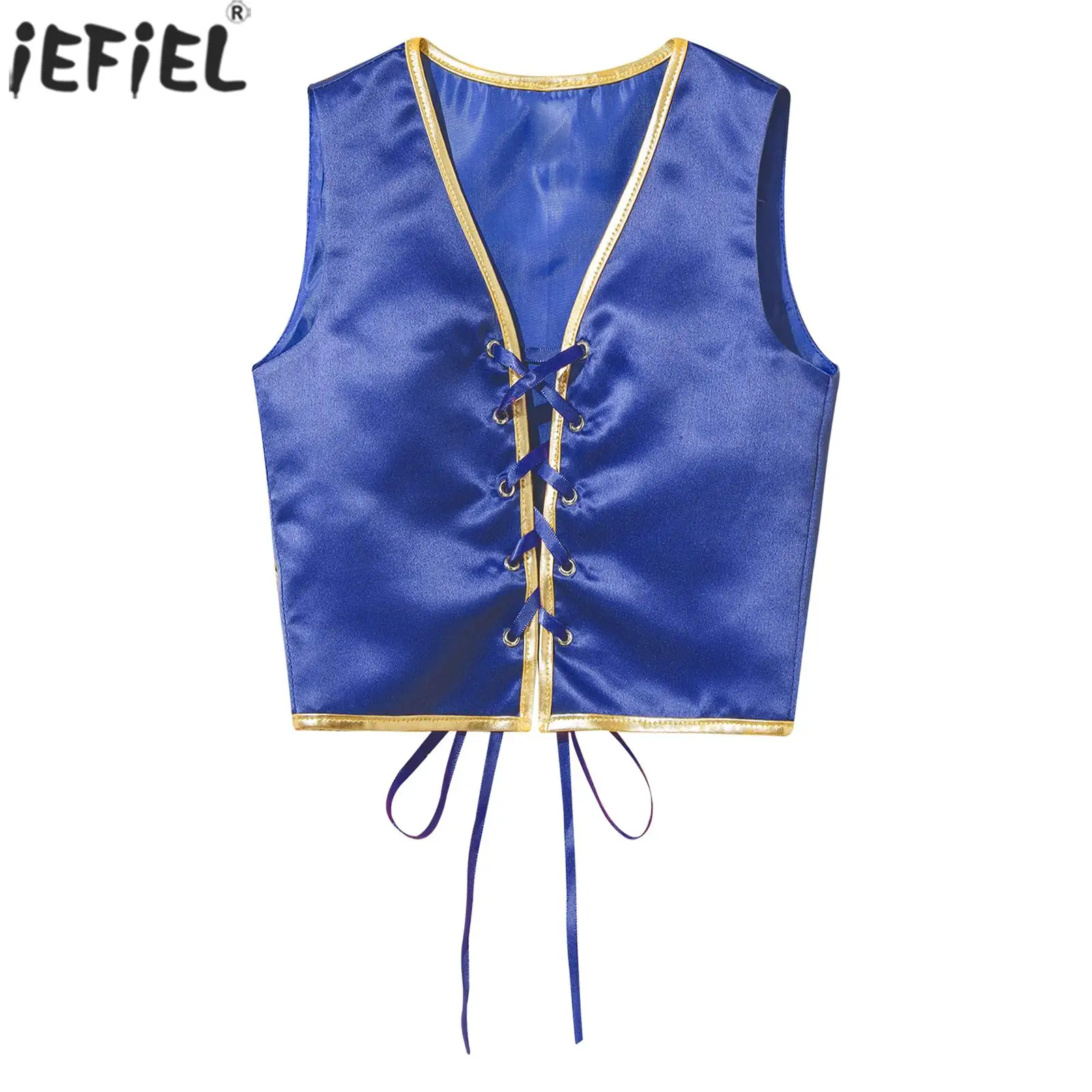 Kid Girls Medieval Renaissance Vest Halloween Cosplay Costume Party Performance Fancy Dress Sleeveless Lace-up Vintage Waistcoat