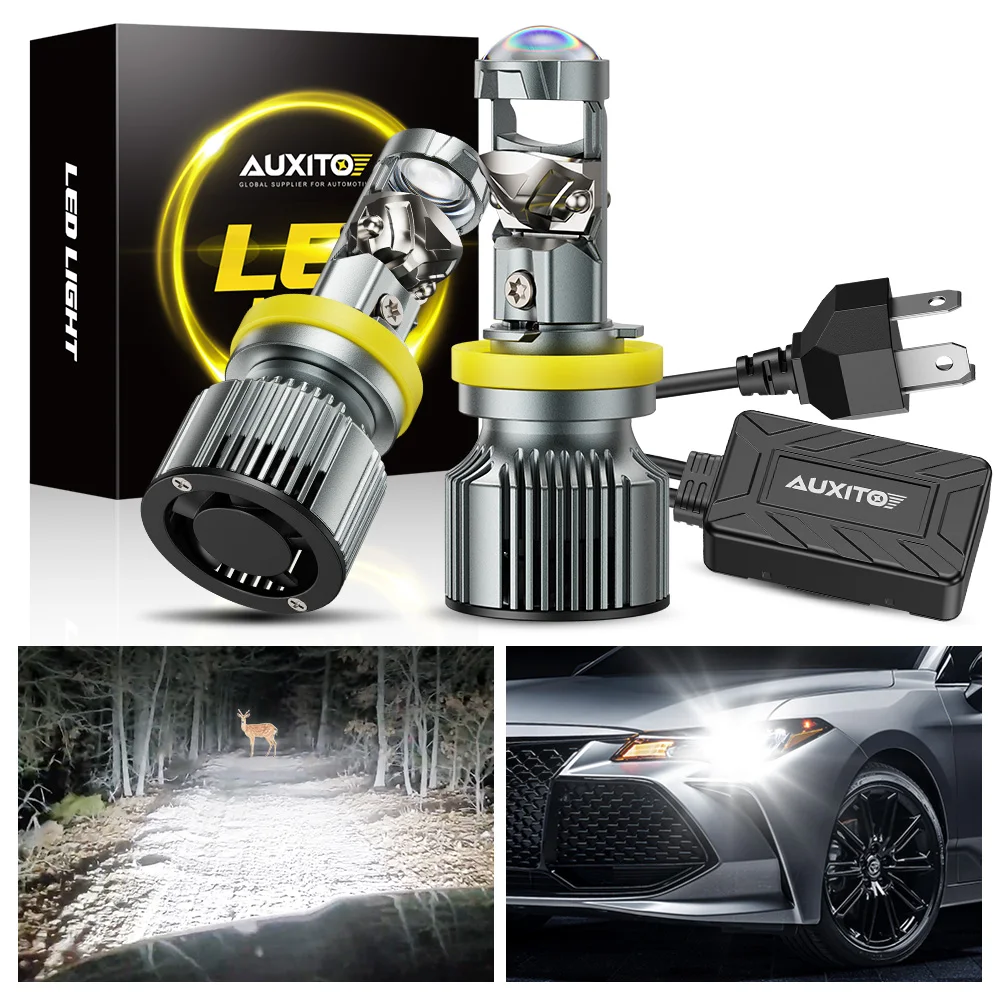 

AUXITO 2Pcs H8 H11 LED Spotlights Canbus Headlight With HD Lens No Error Ultra Powerful Turbo Lamp 12V 6500K Mini Projector Bulb