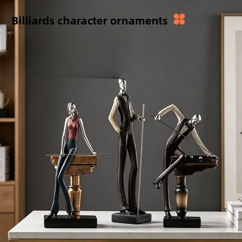 Snooker Player Resin Sculpture, Abstract Billiards Figurine for Office Desk Home Decor,Creative Sports Theme Art for Living Room