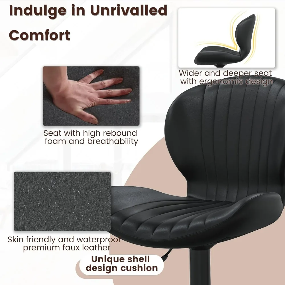 Modern Adjustable Bar Stools Set of 2, Faux Leather Upholstered Swivel Counter Stools, Counter Height Bar Stools with Large Bas