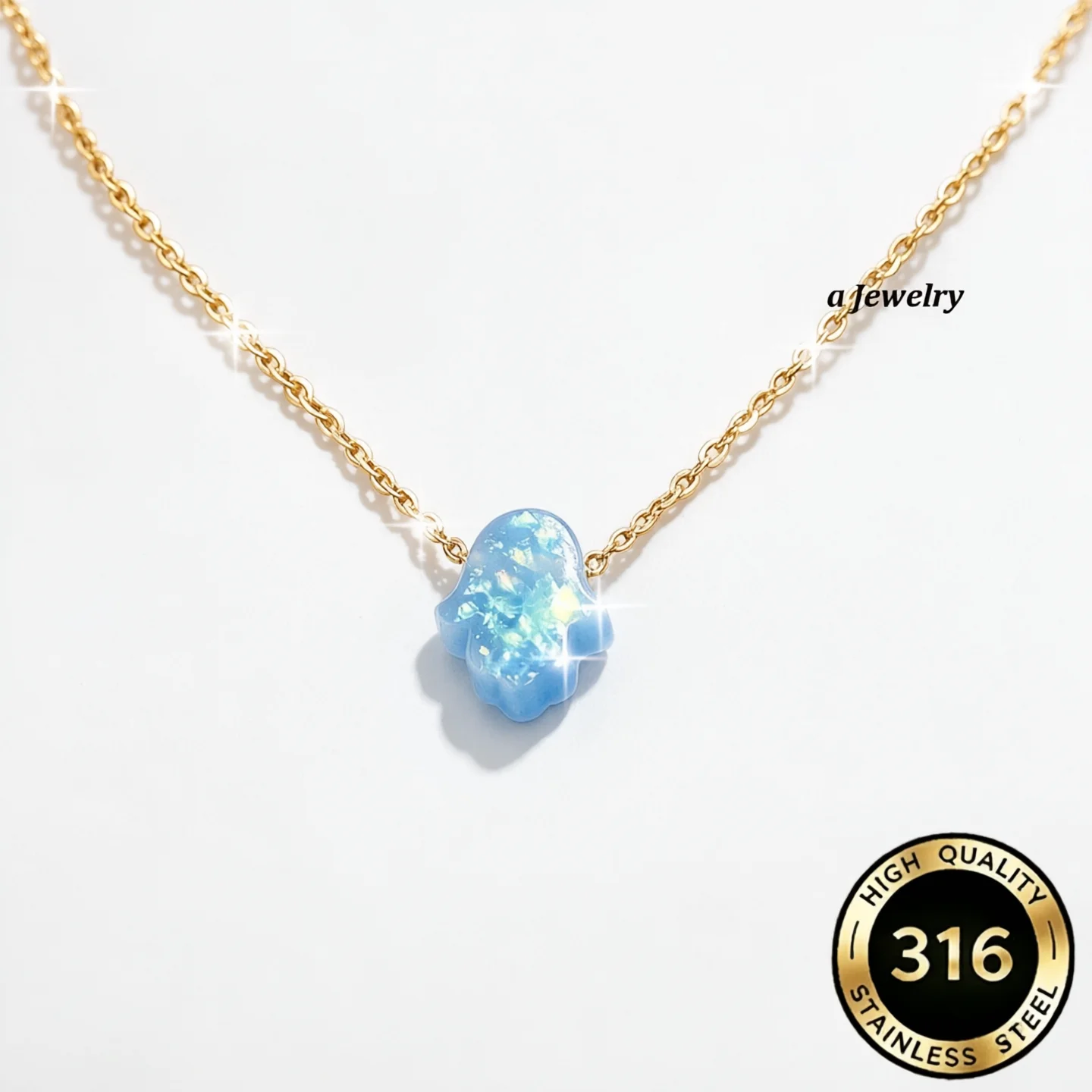 1pc Abalone Shell Opal Blue Crushed Shell Pendant Necklace Stainless Steel Aurora Blue Dainty Clavicle Chain Minimalist  Daily M