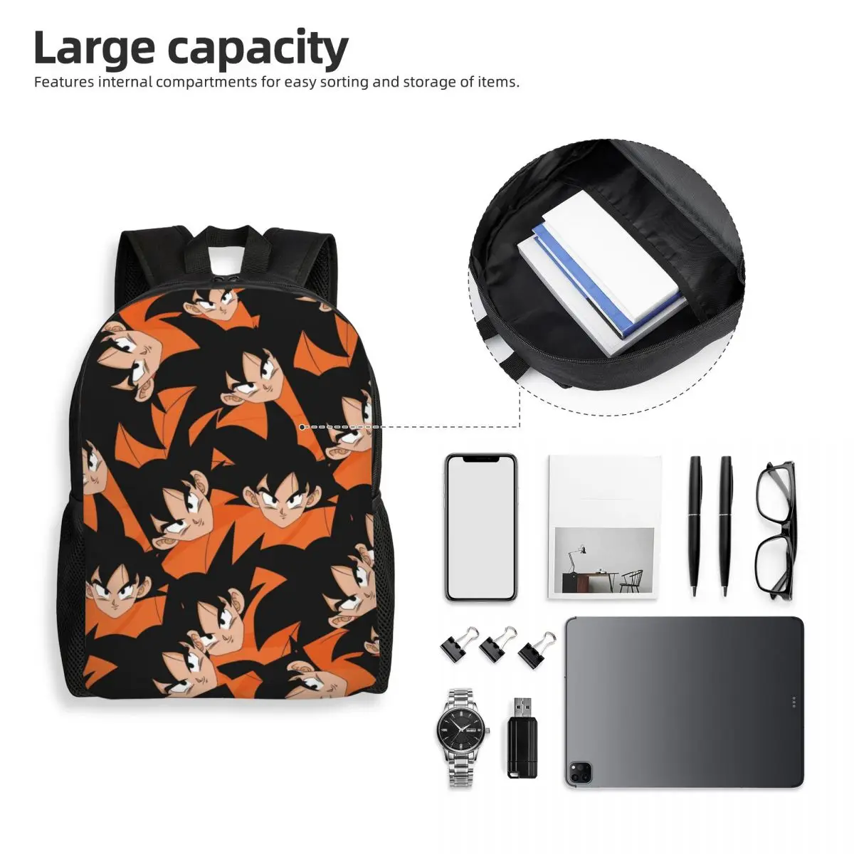 Custom Goku Anime Backpack for Men Women Water Resistant School College Cute Cartoon Bag Printing Bookbags
