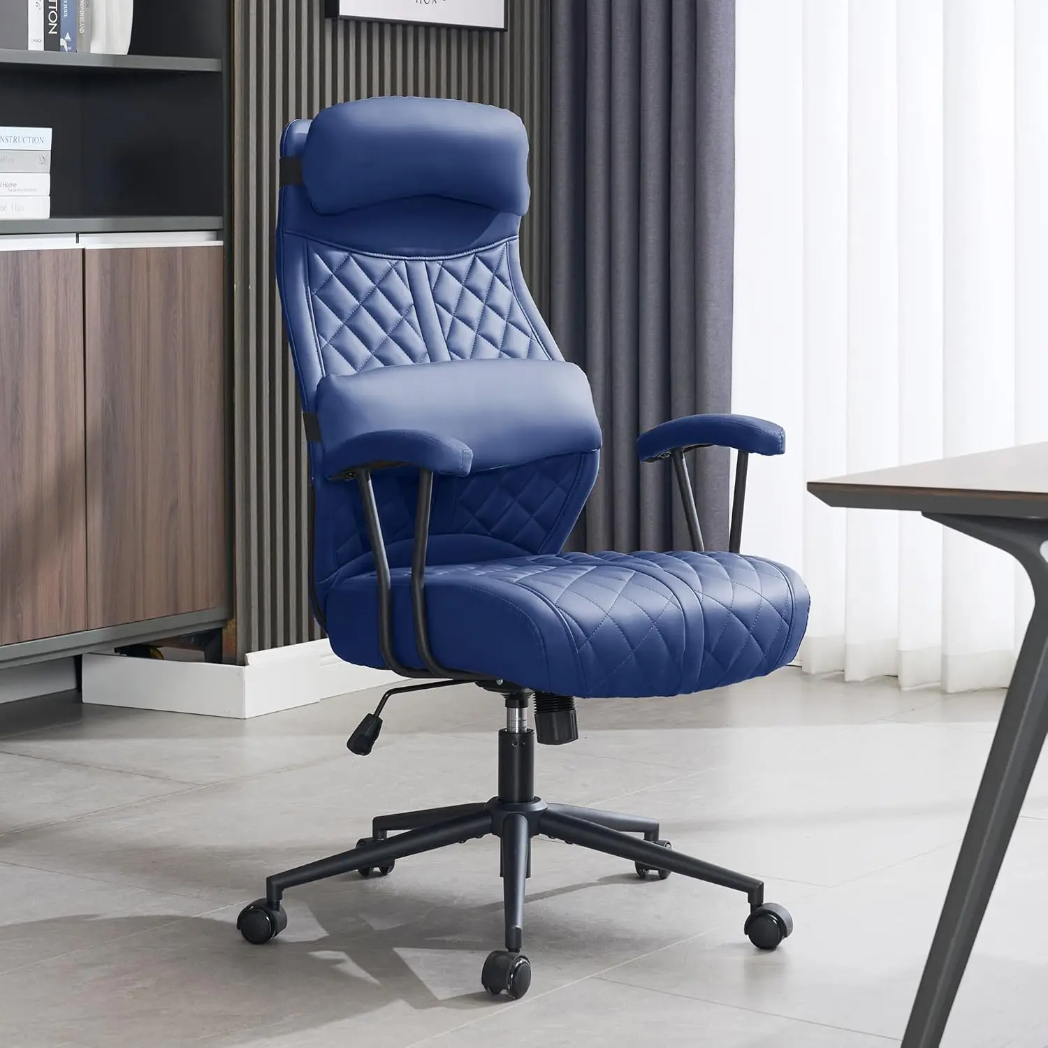 

Modern Leather Office Chair, High Back Conference Room Chairs Mid-Century Reclining Office Chairs with Removable Pillow,