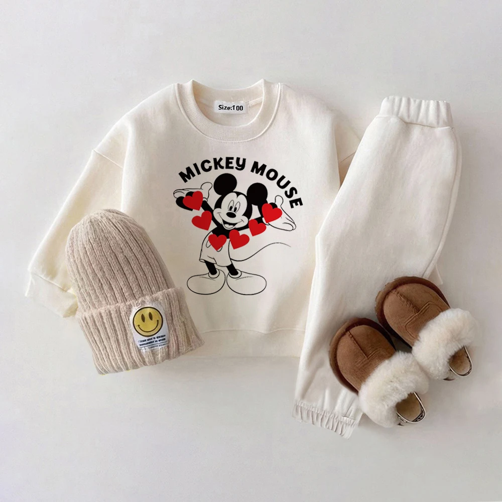 2Pcs Mickey Baby Boy Clothes Sets Autumn Winter Baby Girl Outfits Disney Casual Long Sleeve Sweatshirt  For Child Baby Clothing