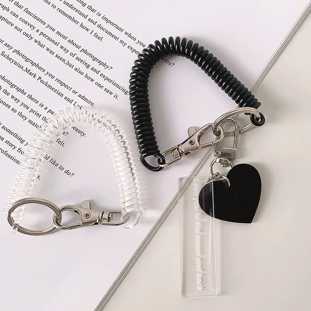 Telescopic Spring Spiral Elastic Spring Rope Keychain Key Ring Metal Carabiner For Outdoor Anti Lost Phone Key Cord Clasp Hook view 3