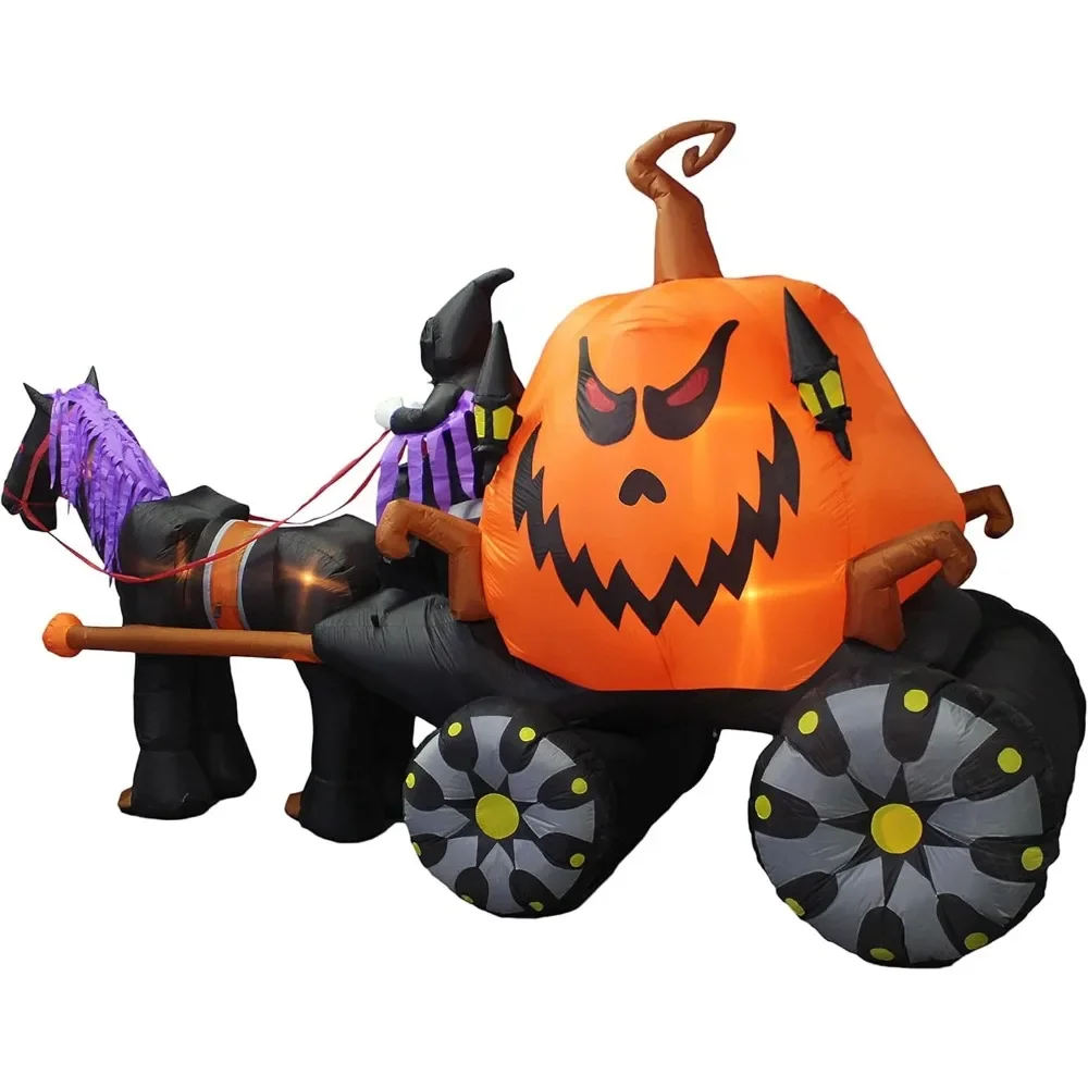 

Inflatable Yard Decorations,11.5 Foot Long Inflatable Grim Reaper Driving Pumpkin Carriage, Holiday Decoration Event Party