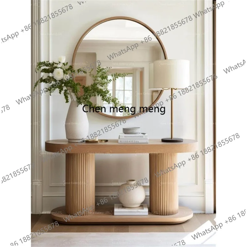 

Light luxury oval entrance table, living room designer round strip table, solid wood entrance table